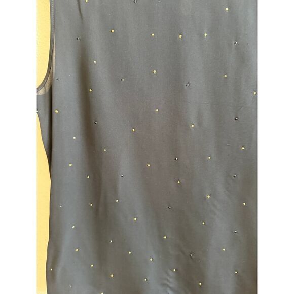 St. John Black Silk Tank Top Sz 2 with Gold Black Rhinestone Embellishment EUC - Picture 2 of 4